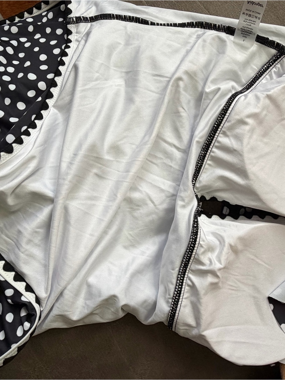 Polka Dot Ruffle Sleeve One-Piece Swimsuit — Black & White - Picture 7 of 7